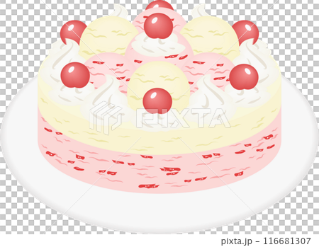 バニラとストロベリーのアイスクリームケーキ 116681307