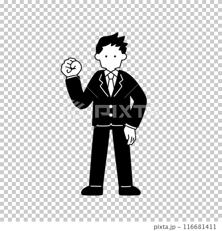 ガッツポーズをするスーツ姿のビジネスパーソンの単色イラスト ガッツポーズをするスーツ姿のビジネスパーソンの単色イラスト 116681411