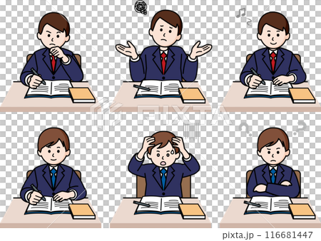 Set of 6 upper body poses: Male student studying ver.2 116681447