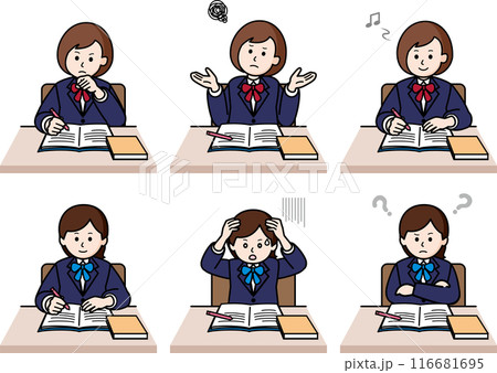 上半身のポーズ6種セット 勉強する女子学生 ver.2 上半身のポーズ6種セット 勉強する女子学生 ver.2 116681695