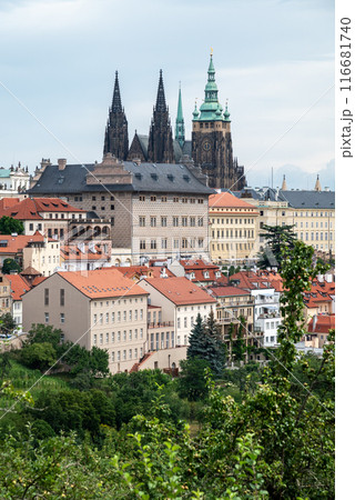 Cityscape view of Prague castle and Mala strana historic district, view from the Strahov monastery, in Prague capital of Czech republic Cityscape view of Prague castle and Mala strana historic district, view from the Strahov monastery, in Prague capital of Czech republic 116681740
