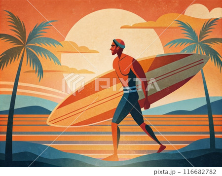 A surfer with a board on the beach. 116682782