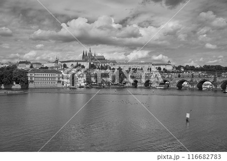 Cityscape view of Prague castle, Vltava river and Mala strana district in Prague, capital of Czech republic 116682783