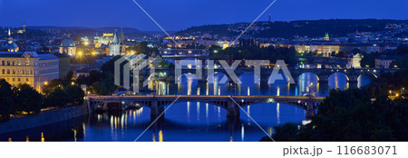 Aerial cityscape evening view of Prague, capital city of Czech Republic, view from Letna park 116683071