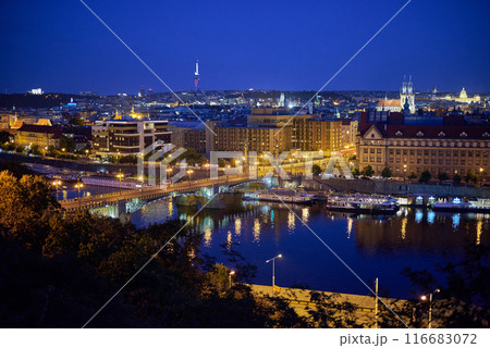 Aerial cityscape evening view of Prague, capital city of Czech Republic, view from Letna park 116683072