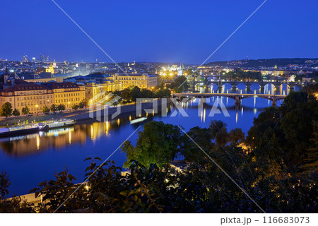 Aerial cityscape evening view of Prague, capital city of Czech Republic, view from Letna park 116683073