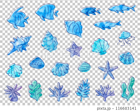 水彩風の海のイラストセット 116683141