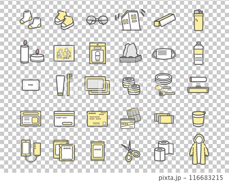 防災用品 防災グッズ アイテム アイコンセット 防災用品 防災グッズ アイテム アイコンセット 116683215