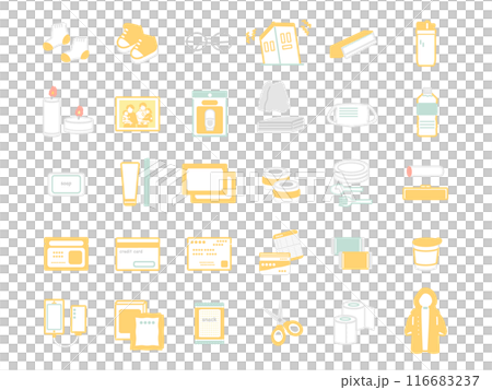 Disaster prevention supplies, disaster prevention goods, item icon set 116683237