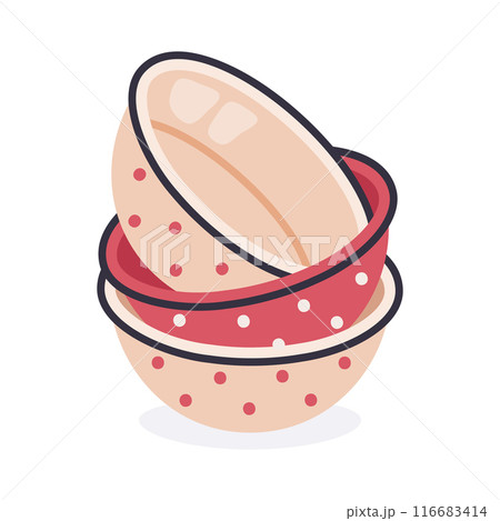 ceramic, bowls, deep, plates, stack, porcelain, kitchenware, dishes, soup, salad, flat, vector, illustration, kitchen, tableware, white, meal, stack of bowls, cookware, cooking utensils, crockery, 116683414