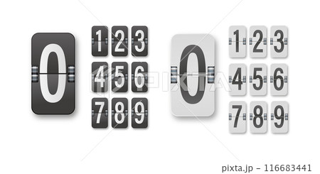 Mechanical timetable scoreboard information board display numbers. Vector. 116683441