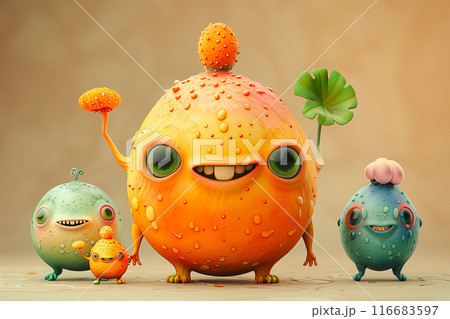 Cute and funny cartoon monsters, each with unique features and vibrant colors 116683597