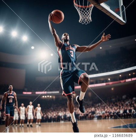 ボールを受け取ってそのままシュートしようとする黒人選手 ボールを受け取ってそのままシュートしようとする黒人選手 116683689