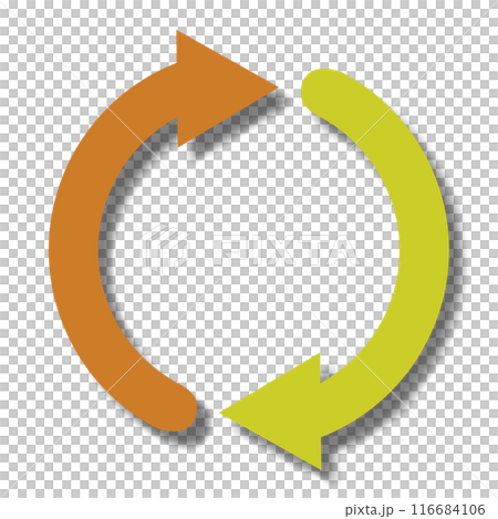 帶有循環圖像的兩個箭頭圖示(橙色/黃色) 帶有循環圖像的兩個箭頭圖示(橙色/黃色) 116684106
