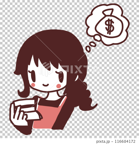 A housewife viewing a passbook 116684172