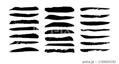 手書きの筆のライン素材 ベクター 線 黒 Set of grungy vector black 手書きの筆のライン素材 ベクター 線 黒 Set of grungy vector black 116684292