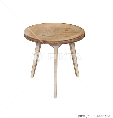 Wooden coffee table watercolor on a white background. Illustration modern bedside table. Living room and bedroom. Interior detail. Perfect for interior design, furniture catalogs, and home decor. Wooden coffee table watercolor on a white background. Illustration modern bedside table. Living room and bedroom. Interior detail. Perfect for interior design, furniture catalogs, and home decor. 116684388