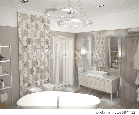 bathroom, interior visualization, 3D illustration bathroom, interior visualization, 3D illustration 116684412