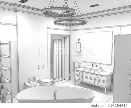 bathroom, interior visualization, 3D illustration bathroom, interior visualization, 3D illustration 116684413