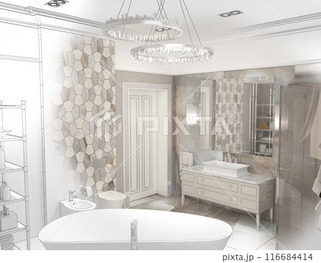 bathroom, interior visualization, 3D illustration bathroom, interior visualization, 3D illustration 116684414