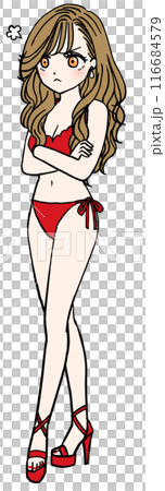 Angry woman in red swimsuit (full body) 116684579
