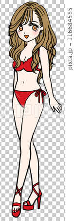 Smiling woman in red swimsuit (full body) 116684585