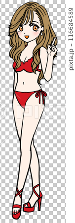 教える赤い水着の女性（全身）のイラスト素材 [116684589] - PIXTA
