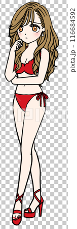困っている赤い水着の女性（全身） 116684592