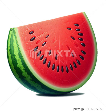 大きくカットされた半月形の1切れのスイカ、影有り。AI生成素材 大きくカットされた半月形の1切れのスイカ、影有り。AI生成素材 116685186