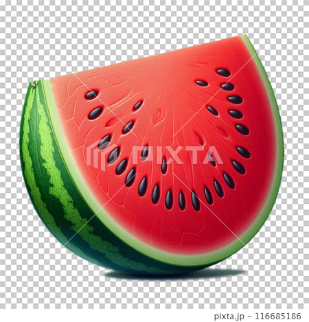 大きくカットされた半月形の1切れのスイカ、影有り。AI生成素材 大きくカットされた半月形の1切れのスイカ、影有り。AI生成素材 116685186