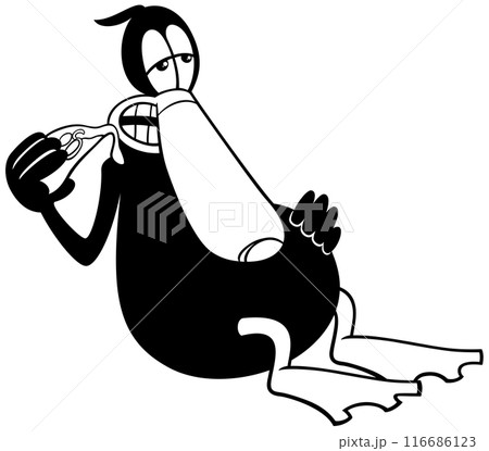 cartoon black duck character eating pizza coloring page 116686123