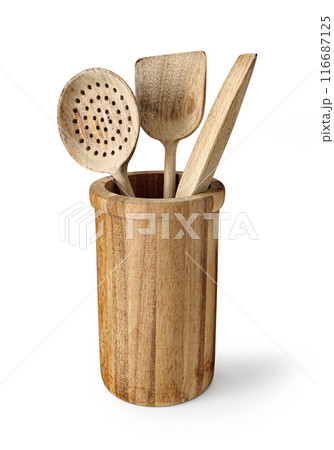 A set of wooden kitchen utensils A set of wooden kitchen utensils 116687125