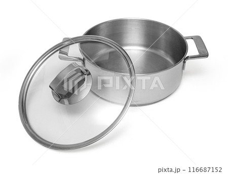steel saucepan with glass lid steel saucepan with glass lid 116687152