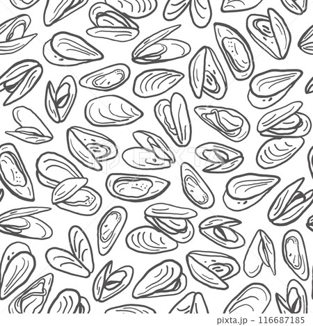 Minimalistic seamless pattern of mussels 116687185