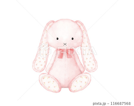 ピンクのうさぎの可愛いぬいぐるみのイラスト素材 116687568