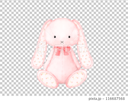 ピンクのうさぎの可愛いぬいぐるみのイラスト素材 116687568