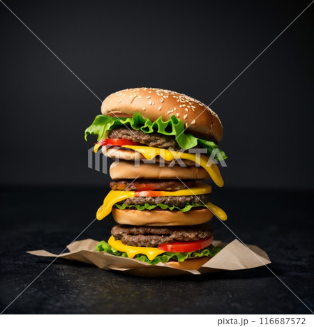 美味しそうなハンバーガー　デカ盛り 116687572