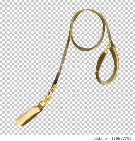 Leash for dogs. Brown dog leash with gold accents. Watercolor illustration. All objects are hand-painted with watercolors. Suitable for printing on fabric and paper, for scrapbooking and design. 116687792
