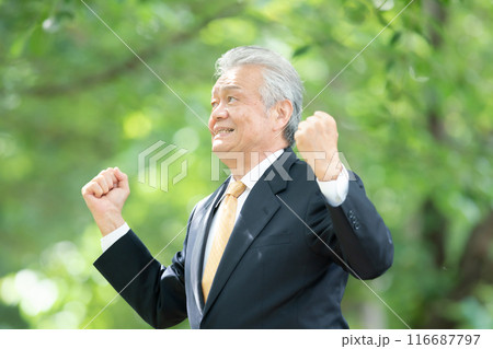 伸びをするビジネスマン 新緑 伸びをするビジネスマン 新緑 116687797