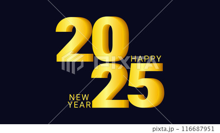 2025 new year asian chinese. Digit design. Happy new year text design template gold color. Isolated dark blue background. For postcard calendar banner web page. Vector illustration. 2025 new year asian chinese. Digit design. Happy new year text design template gold color. Isolated dark blue background. For postcard calendar banner web page. Vector illustration. 116687951
