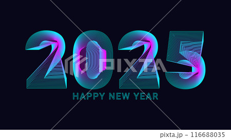 2025 new year asian chinese. Digit design. Happy new year text design template gold color. Abstract bright numbers. For postcard calendar banner web page. Vector illustration. 116688035