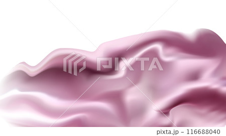 3d design with silk texture cloth background. Lilac silk drapery. Luxurious satin fabric. Product advertising design. Vector realistic illustration. 3d design with silk texture cloth background. Lilac silk drapery. Luxurious satin fabric. Product advertising design. Vector realistic illustration. 116688040