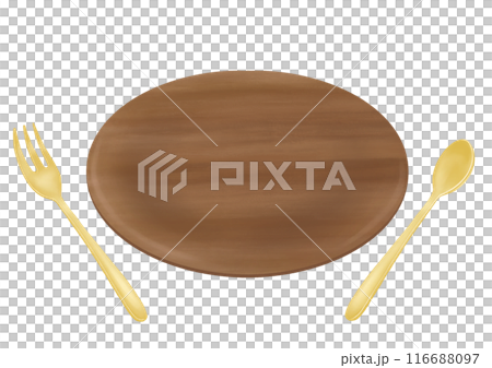 木盤子和餐具的插圖 木盤子和餐具的插圖 116688097