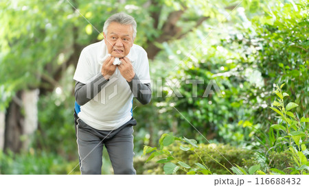 ジョギングするシニア男性　息切れ 116688432