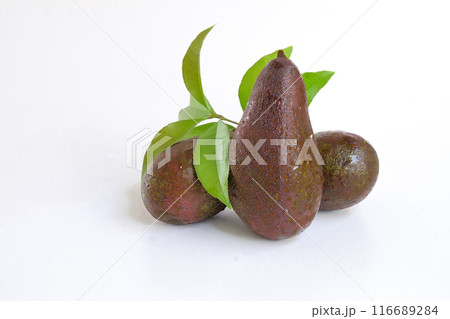 Fresh avocado with green leaf on white background. Fresh avocado with green leaf on white background. 116689284