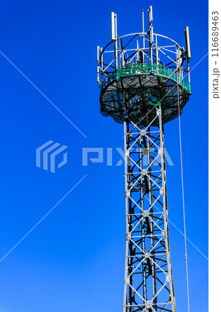 緑色のネットを付けている携帯電話基地局 116689463