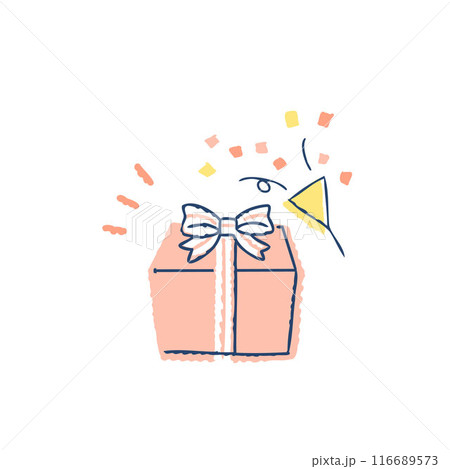 リボンのついたプレゼントの箱とパーティクラッカー 116689573