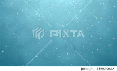 White snowflakes on a soft light blue, natural background seamless looped. Snowfall, snowstorm, realistic snow falls chaotically from top to bottom. Abstract festive gradient New Year, Christmas backg 116689682
