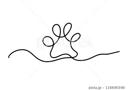 Continuous drawing of a dog paw. Paw print with one editable line. Minimal line art. Animal track. Vector illustration. Continuous drawing of a dog paw. Paw print with one editable line. Minimal line art. Animal track. Vector illustration. 116690390