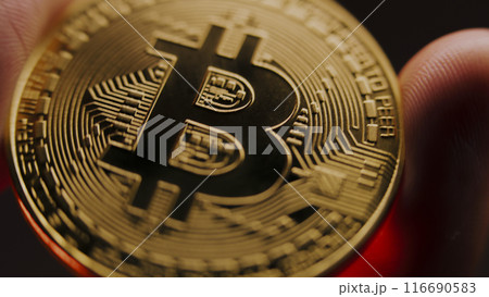 Anonymous person holds bitcoin gold coin in his hands Anonymous person holds bitcoin gold coin in his hands 116690583